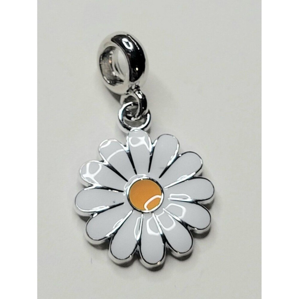 NWT For Pandora Charm Bracelets Silver Metal, White, Yellow Daisy Flower Dangle